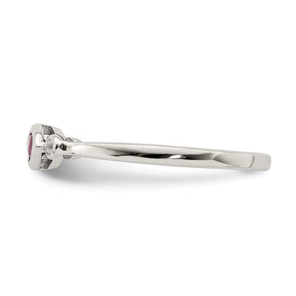 Sterling Silver Polished Created Ruby and White Topaz Ring