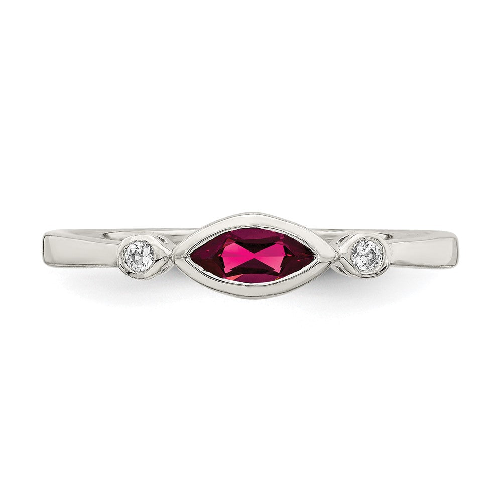 Sterling Silver Polished Created Ruby and White Topaz Ring