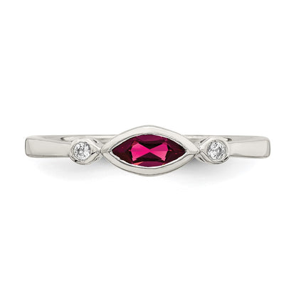 Sterling Silver Polished Created Ruby and White Topaz Ring