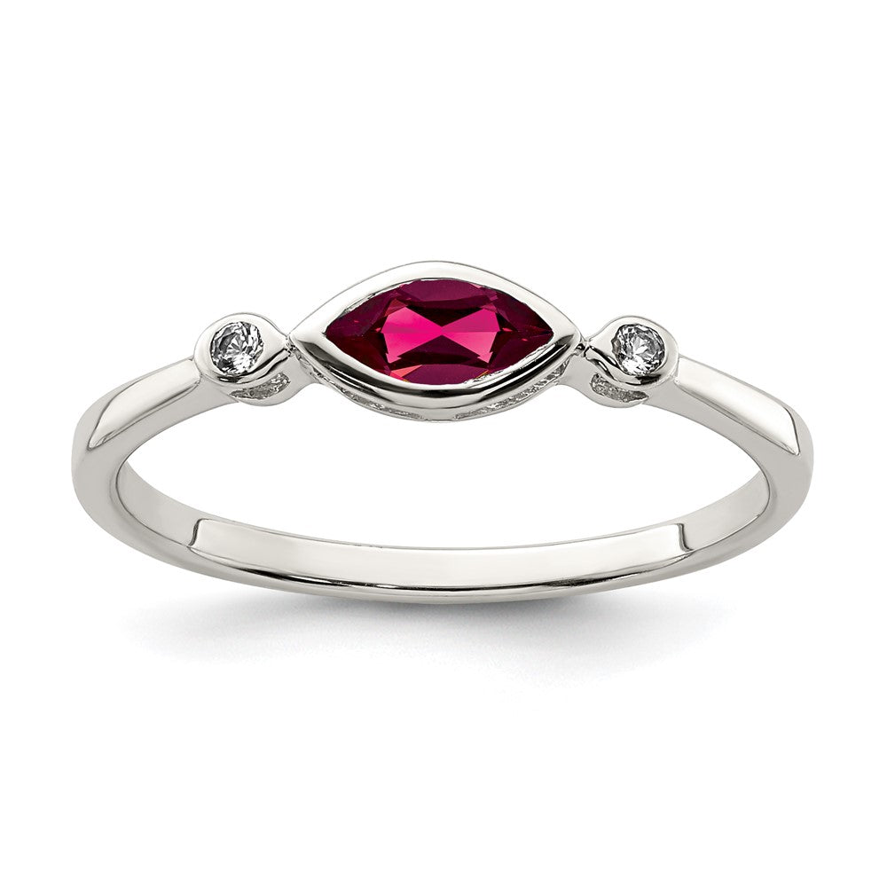 Sterling Silver Polished Created Ruby and White Topaz Ring