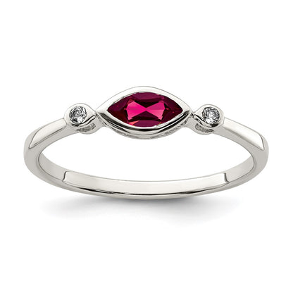 Sterling Silver Polished Created Ruby and White Topaz Ring