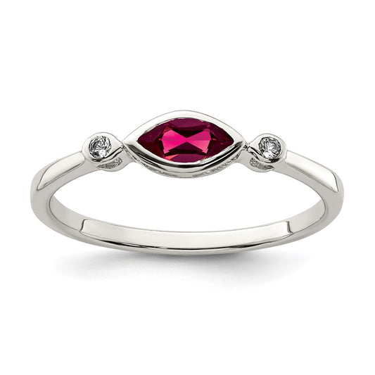 Sterling Silver Polished Created Ruby and White Topaz Ring