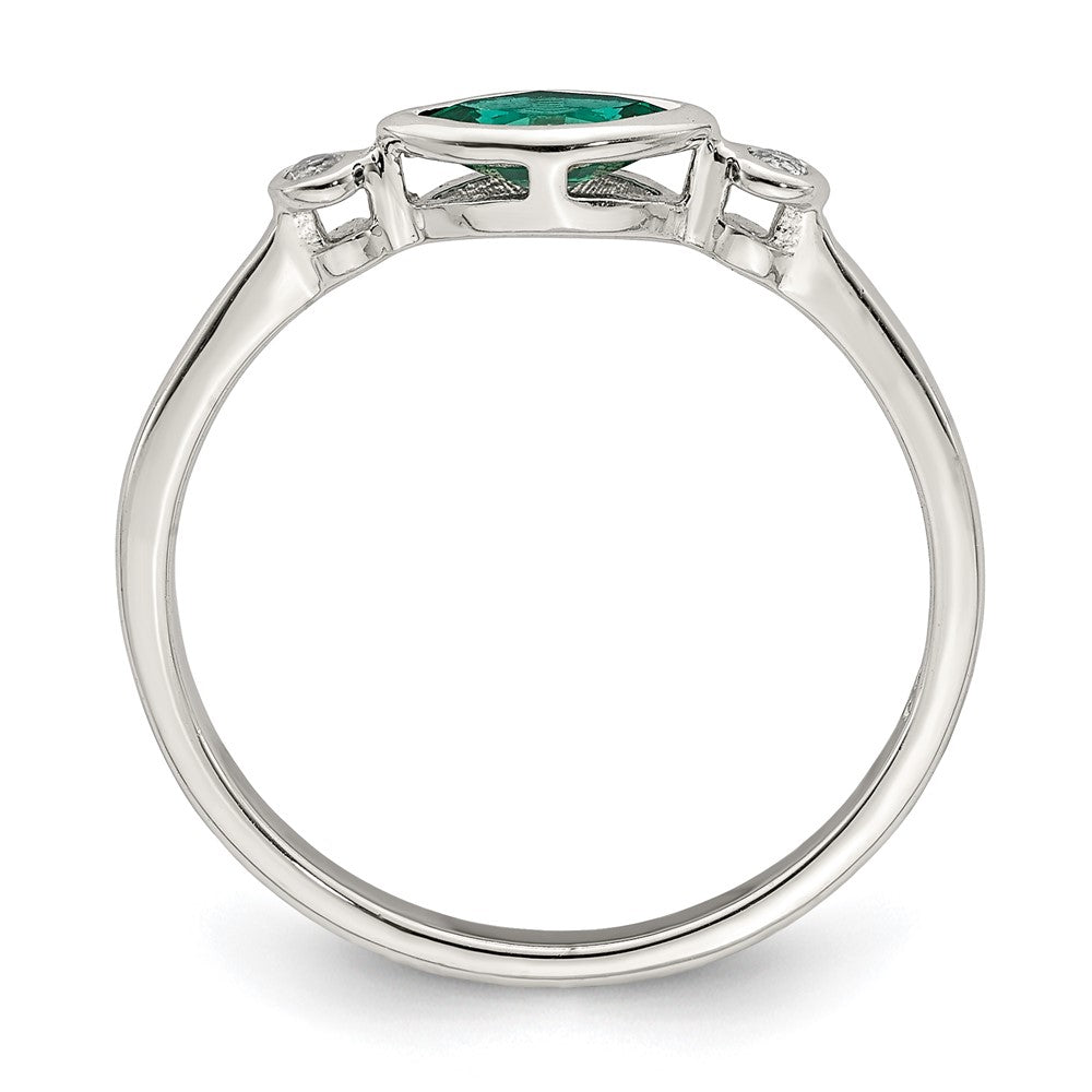 Sterling Silver Polished Created Emerald and White Topaz Ring