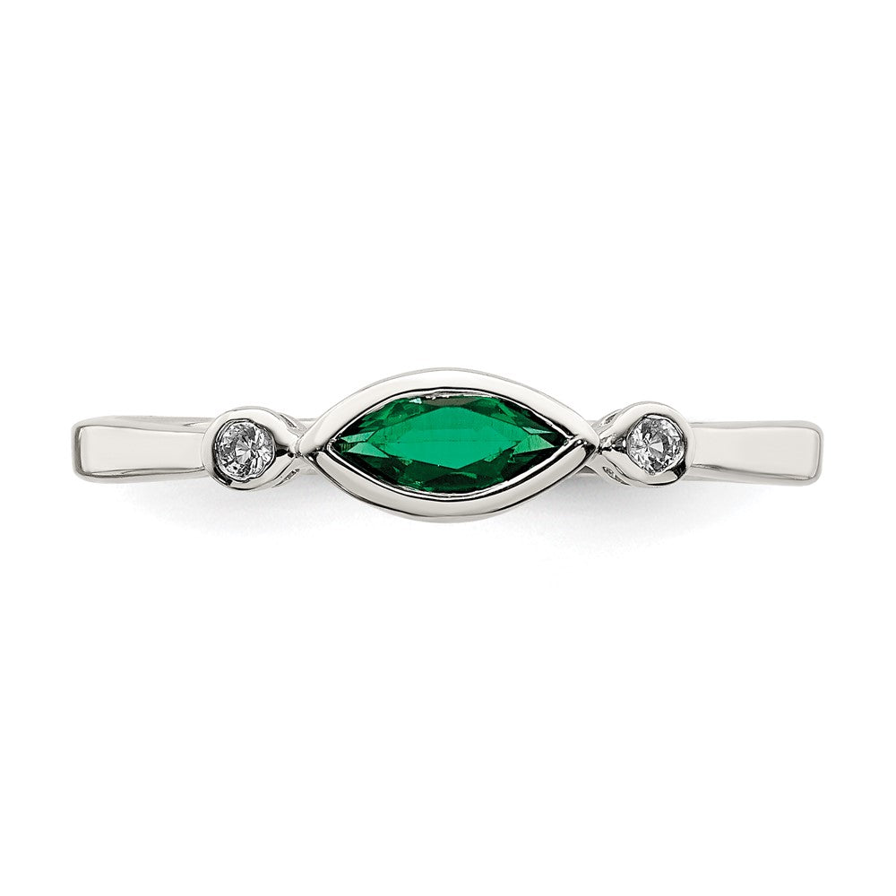 Sterling Silver Polished Created Emerald and White Topaz Ring