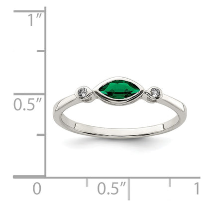 Sterling Silver Polished Created Emerald and White Topaz Ring