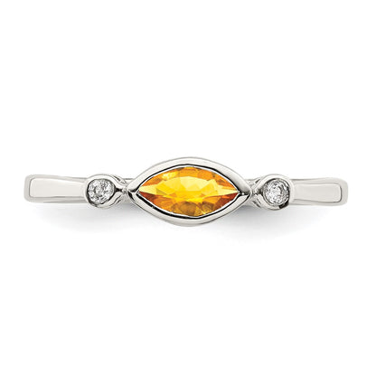 Sterling Silver Polished Citrine and White Topaz Ring