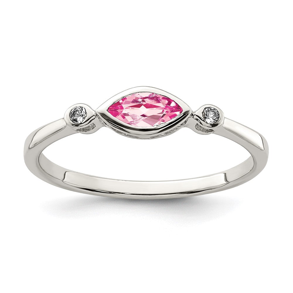 Sterling Silver Polished Pink Tourmaline and White Topaz Ring