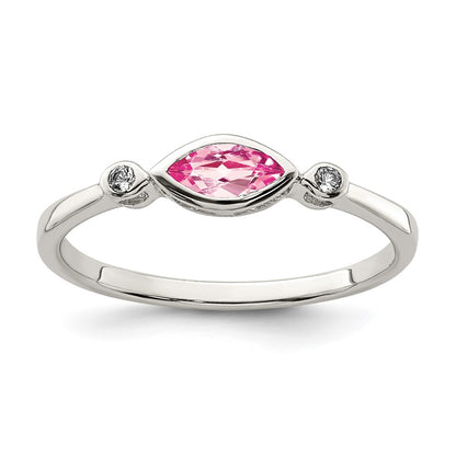 Sterling Silver Polished Pink Tourmaline and White Topaz Ring