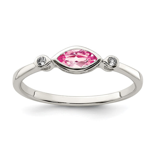 Sterling Silver Polished Pink Tourmaline and White Topaz Ring