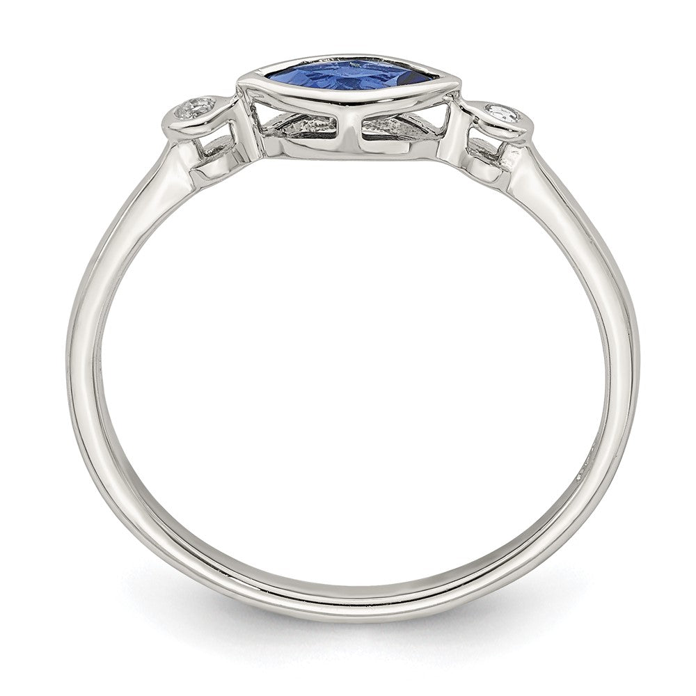 Sterling Silver Polished Created Sapphire and White Topaz Ring