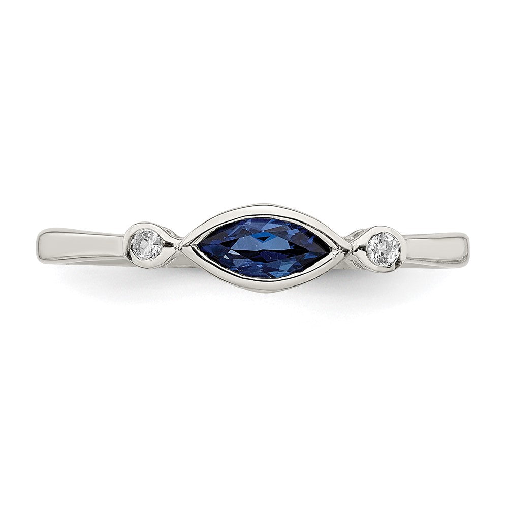 Sterling Silver Polished Created Sapphire and White Topaz Ring