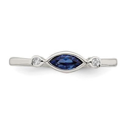 Sterling Silver Polished Created Sapphire and White Topaz Ring