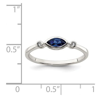 Sterling Silver Polished Created Sapphire and White Topaz Ring