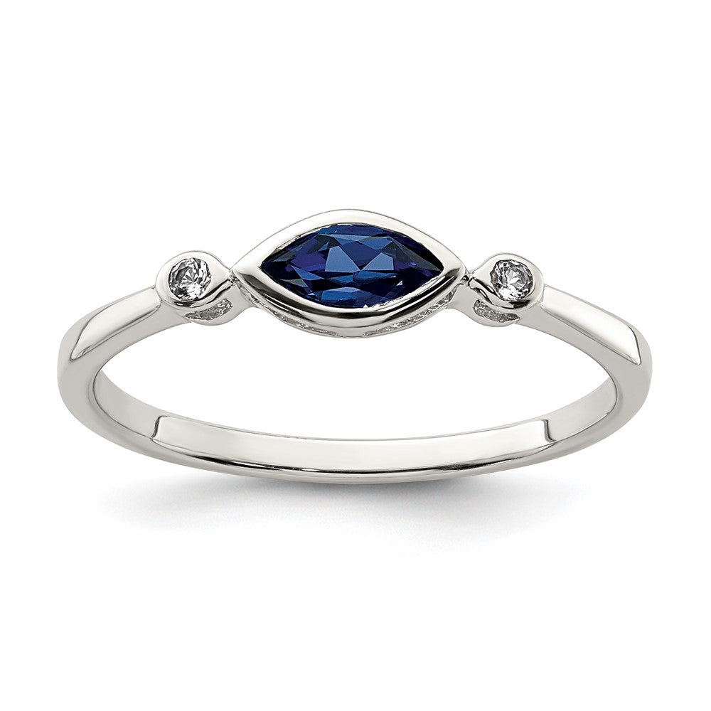 Sterling Silver Polished Created Sapphire and White Topaz Ring