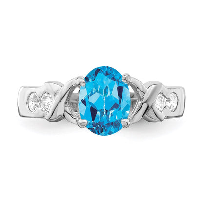 Sterling Silver Rhodium Blue Topaz Ring
