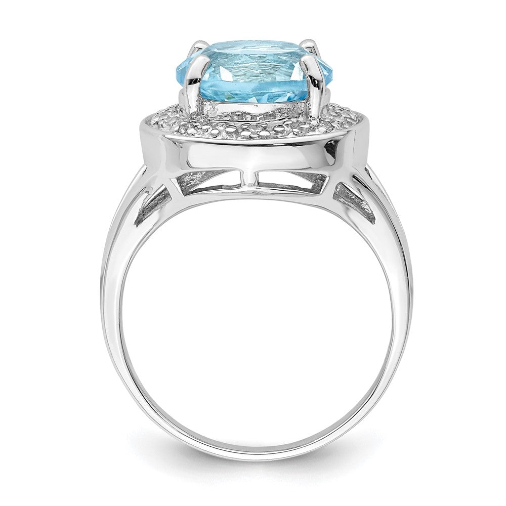 Sterling Silver Rhodium-plated 10mm Round Blue Topaz u0026 CZ Ring