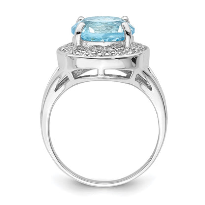 Sterling Silver Rhodium-plated 10mm Round Blue Topaz u0026 CZ Ring