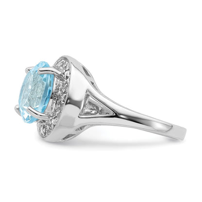 Sterling Silver Rhodium-plated 10mm Round Blue Topaz u0026 CZ Ring