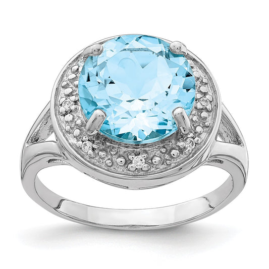 Sterling Silver Rhodium-plated 10mm Round Blue Topaz u0026 CZ Ring