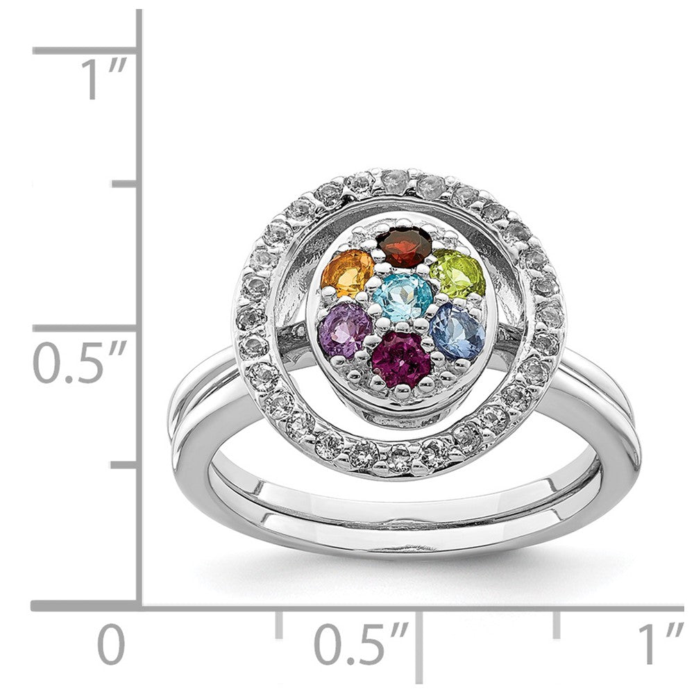 Sterling Silver Rhodium-plated Multi-gemstone w/Halo 2 Ring Set