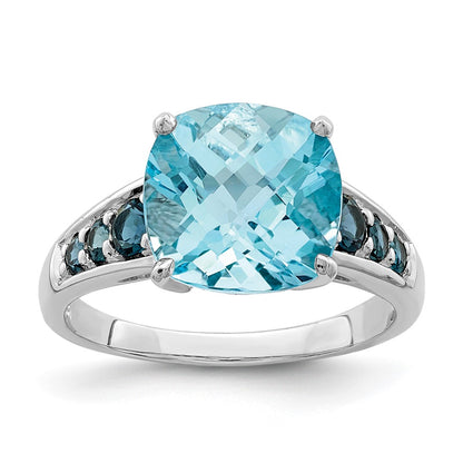 Sterling Silver Rhodium-plated Sky Blue Cushion u0026 London Blue Topaz Ring