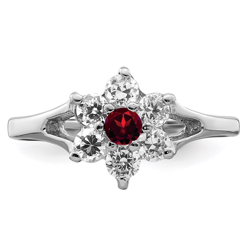 Sterling Silver Rhodium-plated Garnet u0026 CZ Ring