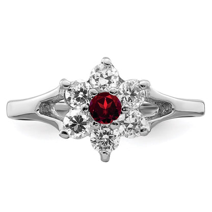 Sterling Silver Rhodium-plated Garnet u0026 CZ Ring