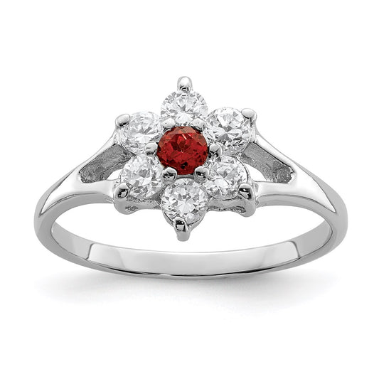 Sterling Silver Rhodium-plated Garnet u0026 CZ Ring