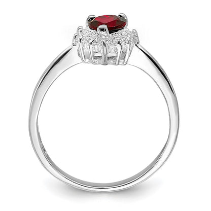 Sterling Silver Rhodium-plated Garnet u0026 CZ Heart Ring