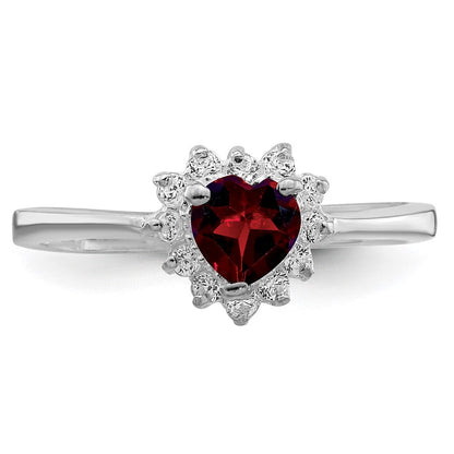 Sterling Silver Rhodium-plated Garnet u0026 CZ Heart Ring