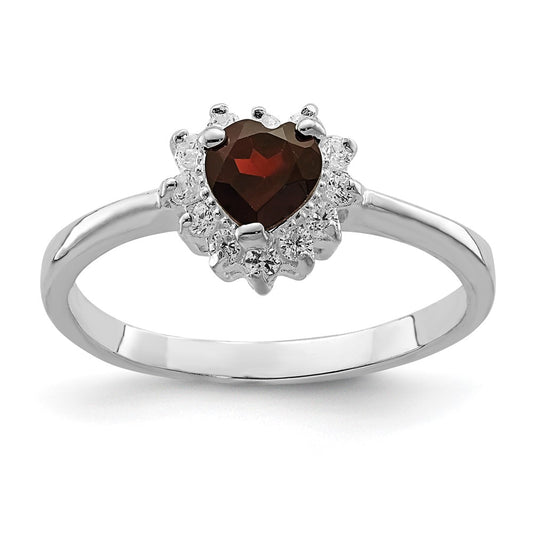 Sterling Silver Rhodium-plated Garnet u0026 CZ Heart Ring