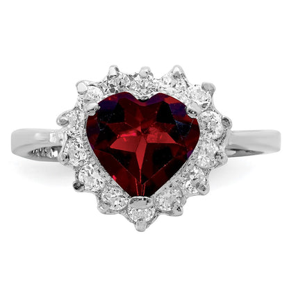 Sterling Silver Rhodium-plated Garnet u0026 CZ Ring