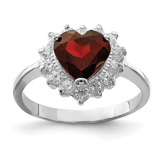 Sterling Silver Rhodium-plated Garnet u0026 CZ Ring