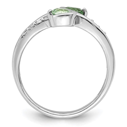 SS Rhod-plated .6t.w. Green Quartz u0026 White Topaz Swirl Ring