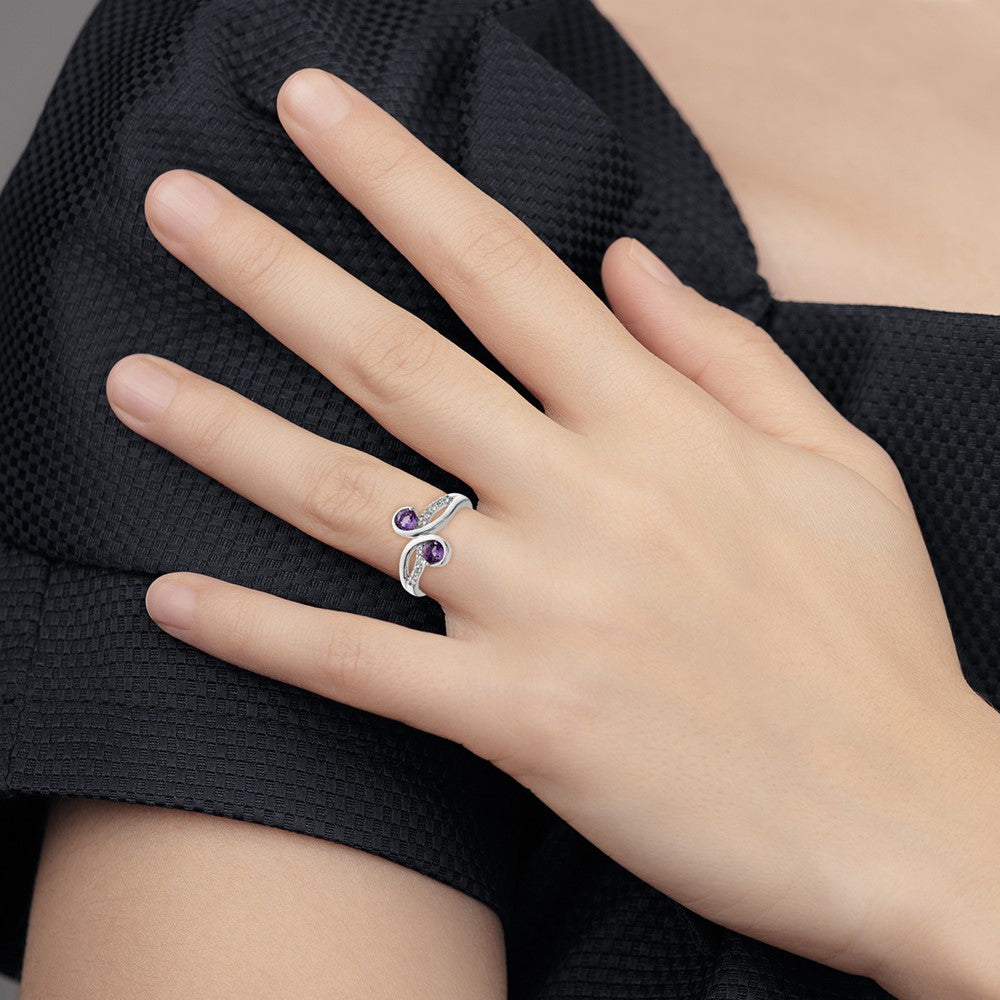 SterlingSilver Rhod-plated .6t.w. Amethyst u0026 White Topaz Swirl Ring