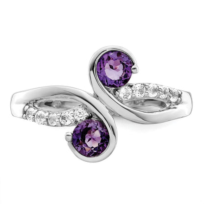 SterlingSilver Rhod-plated .6t.w. Amethyst u0026 White Topaz Swirl Ring