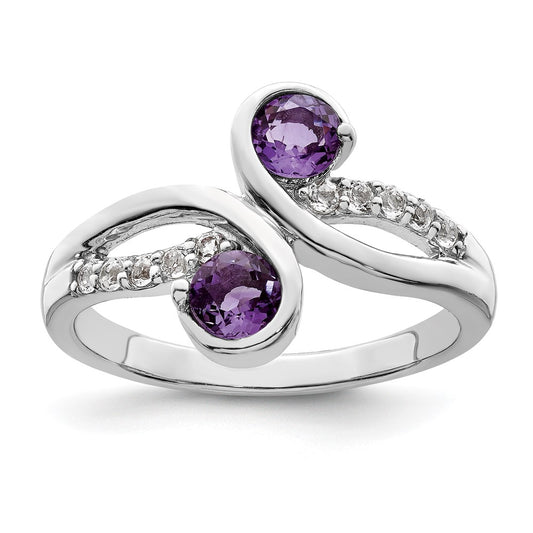 SterlingSilver Rhod-plated .6t.w. Amethyst u0026 White Topaz Swirl Ring