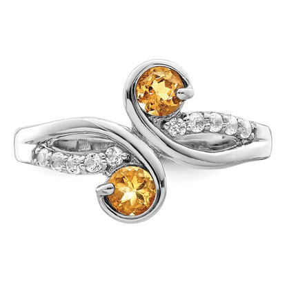 Sterling Silver Rhod-plated .60t.w. Citrine u0026 White Topaz Swirl Ring