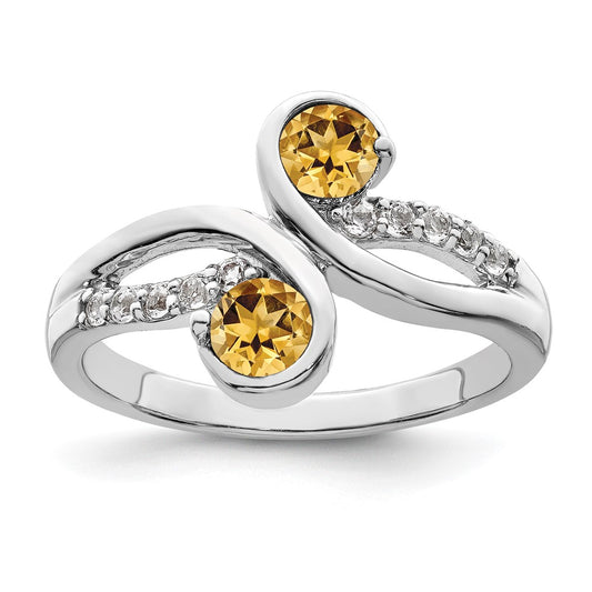 Sterling Silver Rhod-plated .60t.w. Citrine u0026 White Topaz Swirl Ring