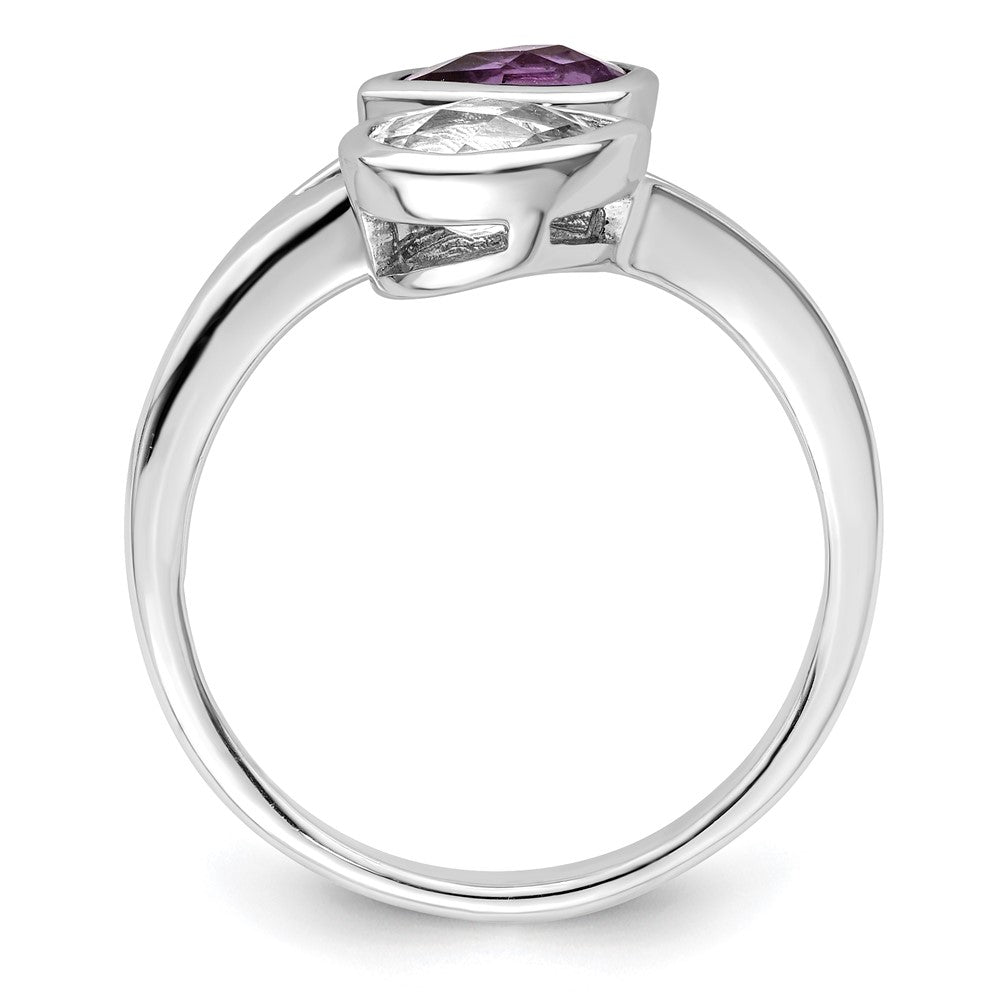 Sterling Silver Rhodium-plated Pear Shape Amethyst u0026 White Topaz Ring