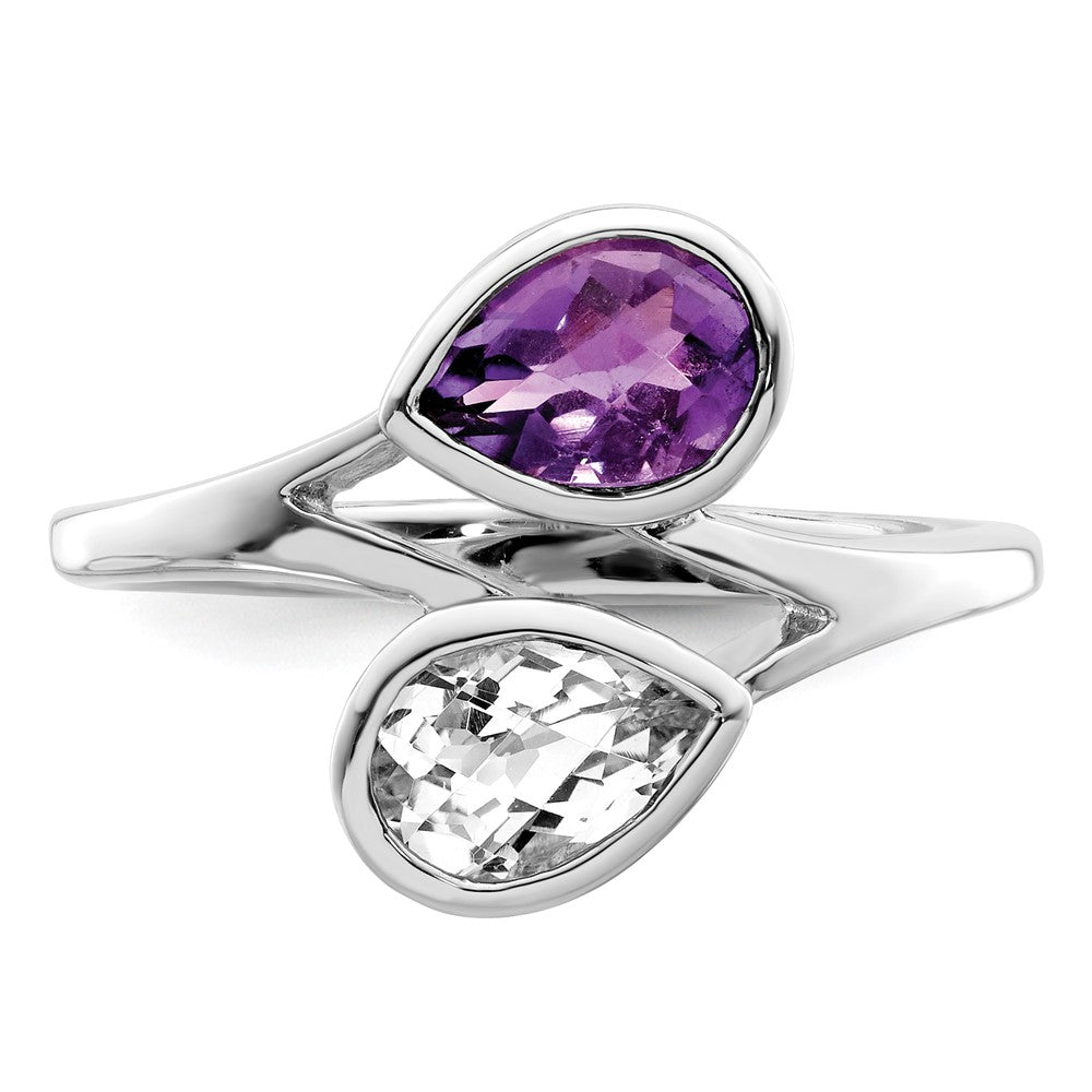 Sterling Silver Rhodium-plated Pear Shape Amethyst u0026 White Topaz Ring