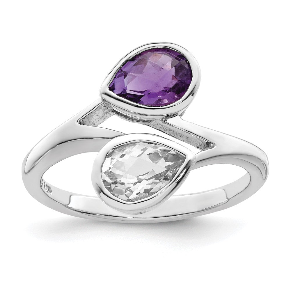 Sterling Silver Rhodium-plated Pear Shape Amethyst u0026 White Topaz Ring