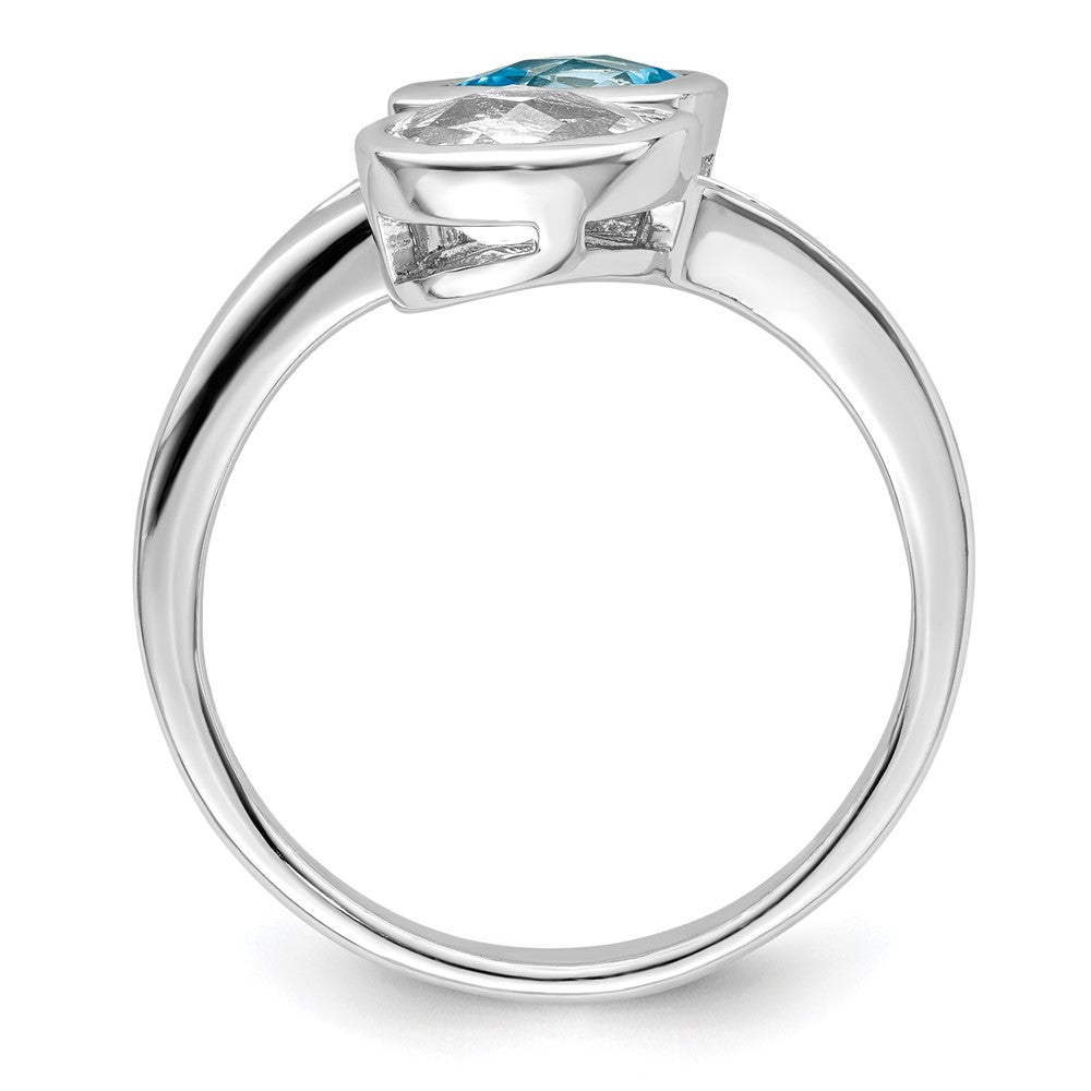 Sterling Silver Rhodium-plated Polished Blue u0026 White Topaz ByPass Ring