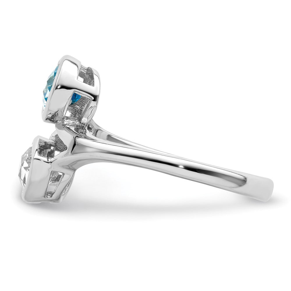 Sterling Silver Rhodium-plated Polished Blue u0026 White Topaz ByPass Ring