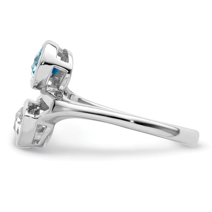 Sterling Silver Rhodium-plated Polished Blue u0026 White Topaz ByPass Ring