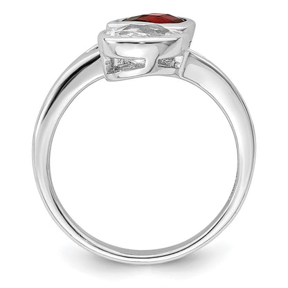 Sterling Silver Rhodium-plated Polished Garnet u0026 White Topaz ByPass Ring