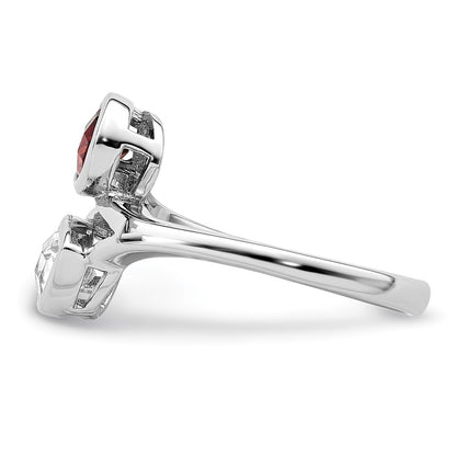 Sterling Silver Rhodium-plated Polished Garnet u0026 White Topaz ByPass Ring