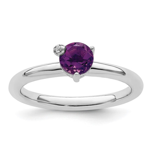 Sterling Silver Rhodium-plated Polished Amethyst u0026 White Topaz Ring