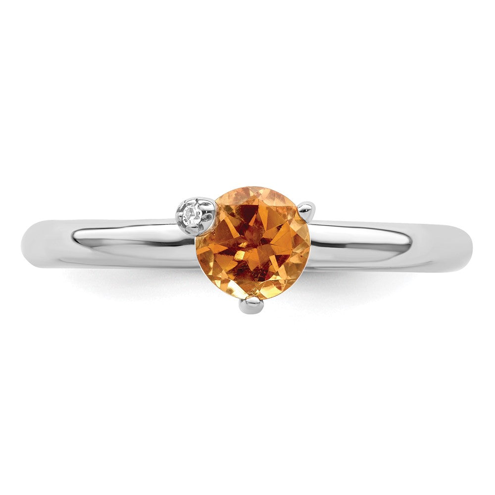 Sterling Silver Rhodium-plated Polished Circle Citrine u0026 White Topaz Ring