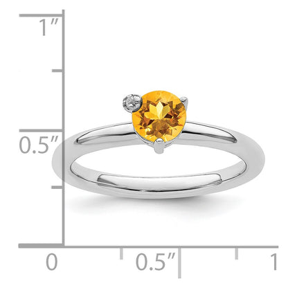 Sterling Silver Rhodium-plated Polished Circle Citrine u0026 White Topaz Ring